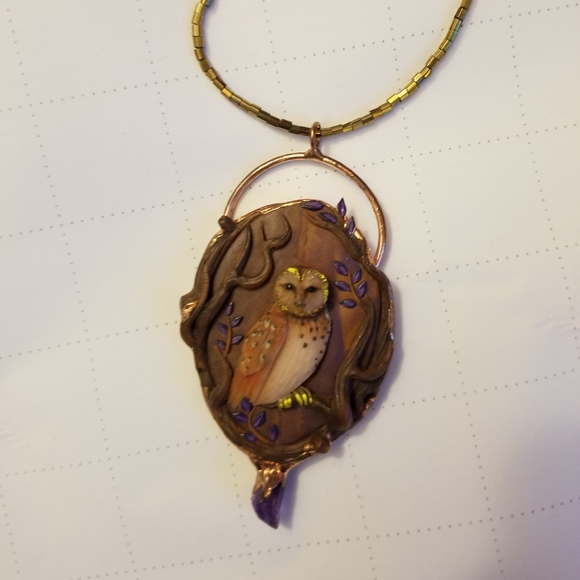 Handmade Owl Necklace Purplr Copper - Picture 4 of 4